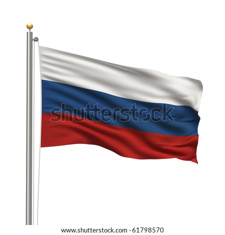 Flag Of Russia With Flag Pole Waving In The Wind Over White Background ...