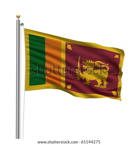 Flag Of Sri Lanka With Flag Pole Waving In The Wind Over White ...