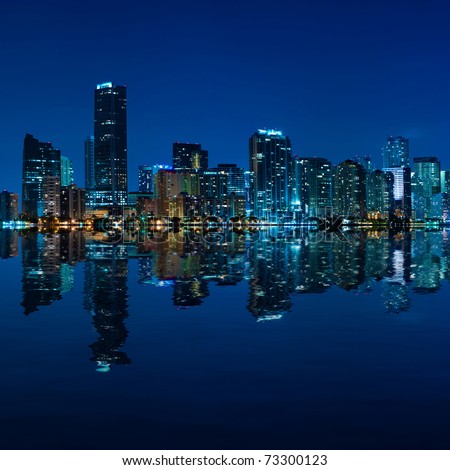Miami Skyline At Night - Panoramic Image Stock Photo 73300123 ...