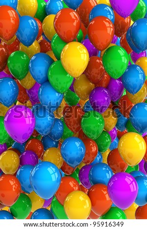 Colorful party balloon background with dozens of balloons