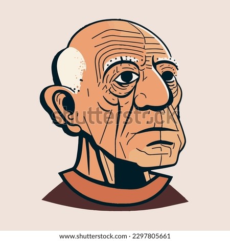 Pablo Picasso's portrait drawing in illustration and vector style, drawn from a side angle using caricature and Picasso's drawing style. Spanish artist, Cubism pioneer; famous for Guernica, more.