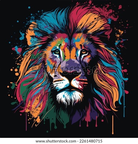Colorful lion head in pop art style