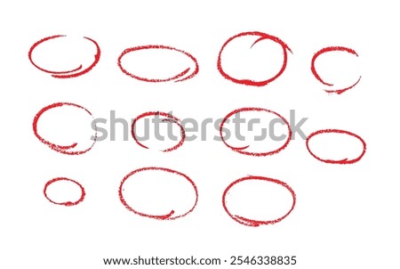 Set of sketch contours of a ellipse on white background, drawn manually with a single line marker. An empty element for marking, highlighting important things, Vector format