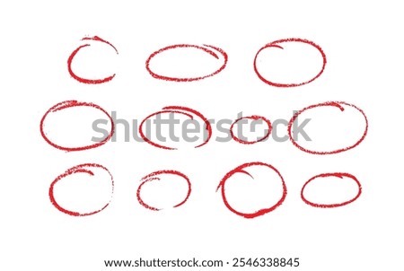 Set of sketch contours of a ellipse on white background, drawn manually with a single line marker. An empty element for marking, highlighting important things, Vector format