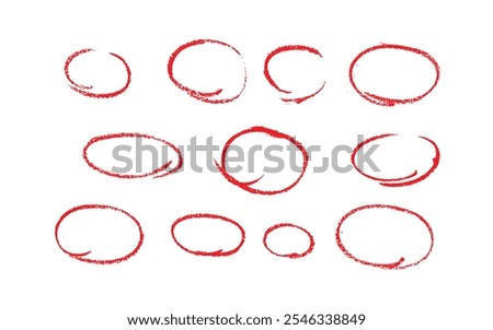 Set of sketch contours of a ellipse on white background, drawn manually with a single line marker. An empty element for marking, highlighting important things, Vector format