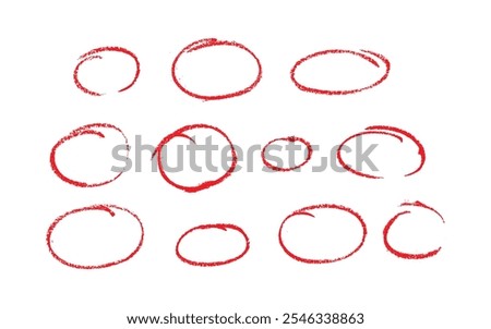 Set of sketch contours of a ellipse on white background, drawn manually with a single line marker. An empty element for marking, highlighting important things, Vector format