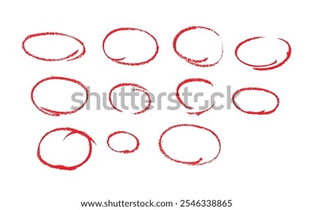 Set of sketch contours of a ellipse on white background, drawn manually with a single line marker. An empty element for marking, highlighting important things, Vector format