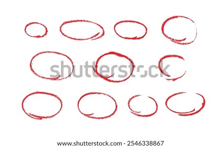 Set of sketch contours of a ellipse on white background, drawn manually with a single line marker. An empty element for marking, highlighting important things, Vector format