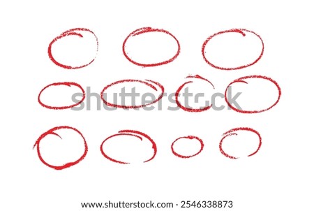 Set of sketch contours of a ellipse on white background, drawn manually with a single line marker. An empty element for marking, highlighting important things, Vector format