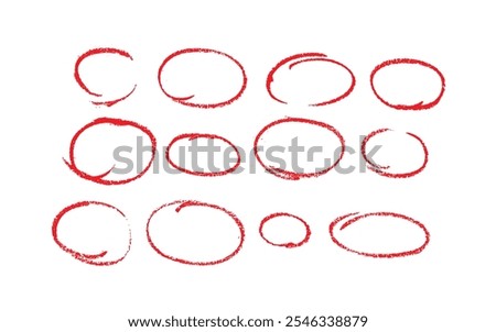 Set of sketch contours of a ellipse on white background, drawn manually with a single line marker. An empty element for marking, highlighting important things, Vector format