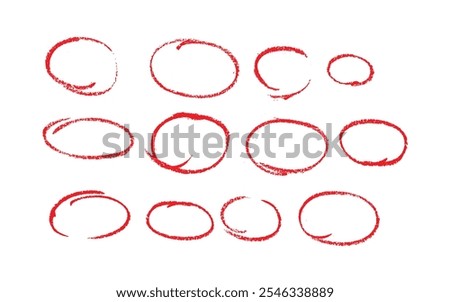 Set of sketch contours of a ellipse on white background, drawn manually with a single line marker. An empty element for marking, highlighting important things, Vector format