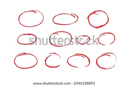 Set of sketch contours of a ellipse on white background, drawn manually with a single line marker. An empty element for marking, highlighting important things, Vector format