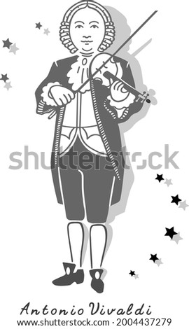 vector drawing of Vivaldi playing the violin