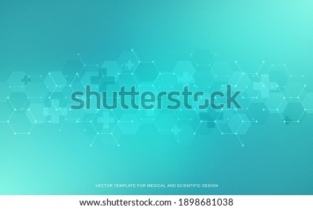 Healthcare medical background with hexagons pattern and crosses. Vector illustration for health care and medicine design, pharmaceutical manufacturing, and industry.