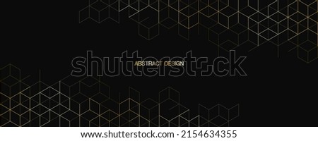 The graphic design element with abstract geometric background and isometric golden vector blocks