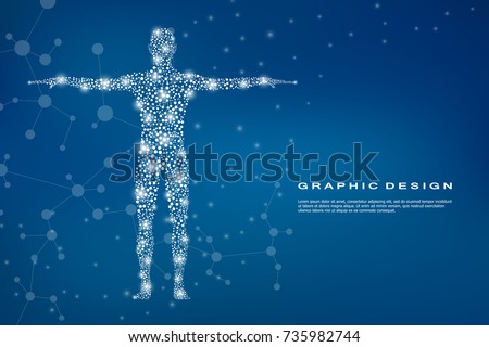 Abstract human body with molecules DNA. Medicine, science and technology concept. Vector illustration