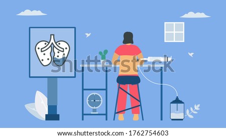Pleural effusion is collection of excess fluid between layers of pleura outside lungs. Pulmonology vector illustration about restrictive lung disease. Photo stock © 