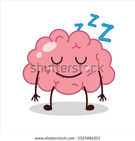 Cute sleep expression of brain cartoon character