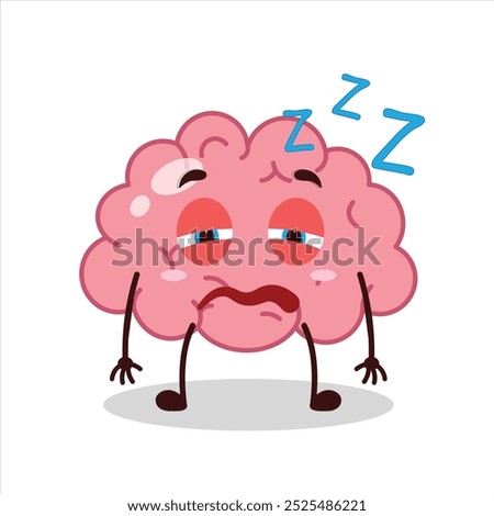 Cute sleepy expression of brain cartoon character