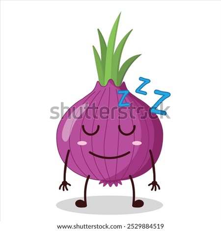 cute sleep expression of red onion cartoon character