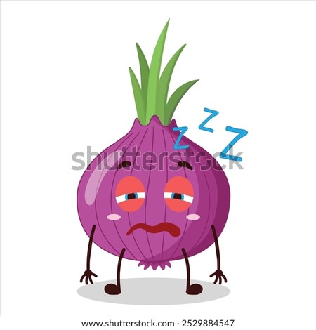 cute sleepy expression of red onion cartoon character