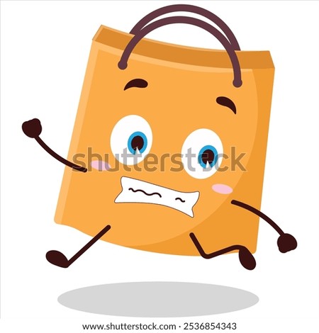 cute terrified running expression of shopping bag character