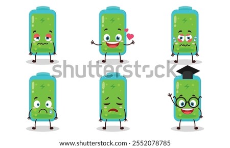 funny full battery cartoon character with different pose activity design illustration