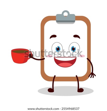 cute cheerful expression of clipboard cartoon character carry cup of coffee