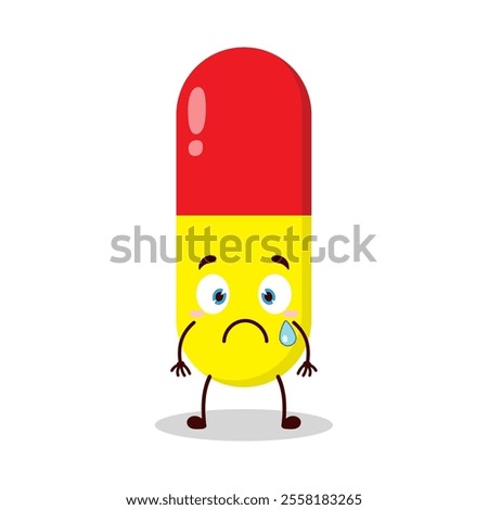 cute nervous expression of drug capsule cartoon character
