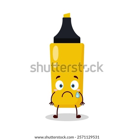 cute nervous expression of yellow highlighter cartoon character
