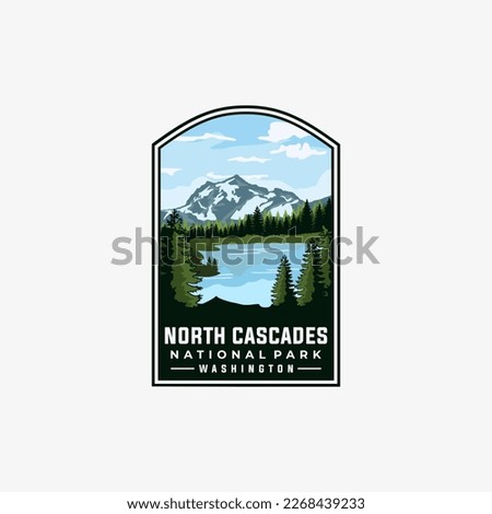 North Cascades national park vector template. Washington landmark illustration emblem patch style