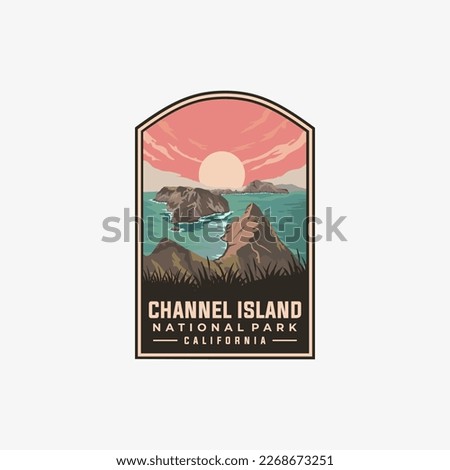 Channel Island national park vector template. California landmark illustration in patch emblem style.