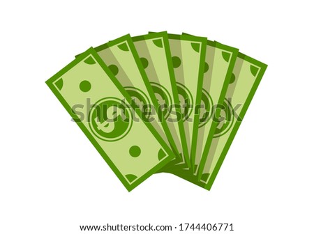 Fan banknote money flat cartoon. Pile of dollars cash, green banknotes, green paper bills. Pay wage dollar fan. Banking finance investment, jackpot win. Isolated vector illustration