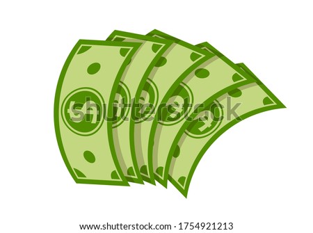 Money fan banknote flat cartoon style. Pile of dollar cash, green banknotes, bank currency sign. Pay wage dollar fan. Banking finance investment, green paper bills. Isolated vector illustration