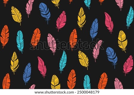 Bird feathers seamless pattern. Bohemian feather abstract boundless background. Feather rustic ornament endless design for paper print, fabric textile, wrapper backdrop template stylized vector