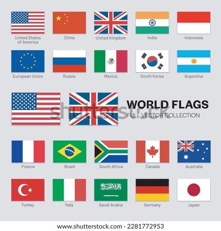 Waving flags of the world. Collection of flags - full set of national flags. Set of world sovereign state flags. Vector illustration.