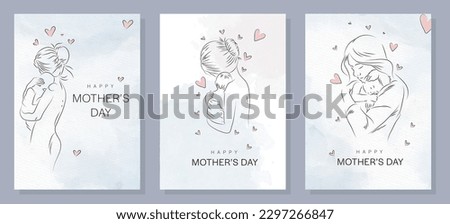 Happy mothers day mom and child love greeting design. Background of hand drawn mother with baby