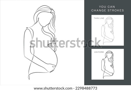 Pregnant Woman Continuous Line Drawing. Single Line Drawing of Woman Pregnancy. Happy Mother Day Minimalist Abstract Illustration for Card, Banner, Poster, Logo Design. Vector EPS 10.