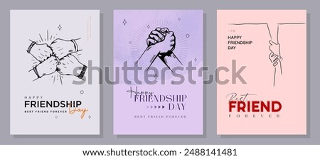 Happy International Friendship Day Post Template. Greeting card, back view of the friends' group. Abstract vector illustration design.