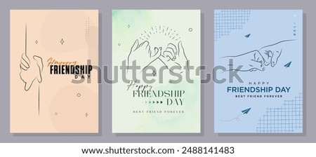 Happy International Friendship Day Post Template. Greeting card, back view of the friends' group. Abstract vector illustration design.