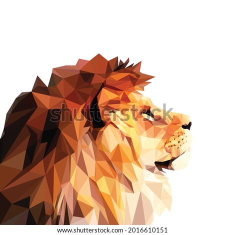 Low poly triangular lynx (lion) on white background, symmetrical vector illustration EPS 10 isolated. Polygonal style trendy modern logo design. Suitable for printing on a t-shirt.