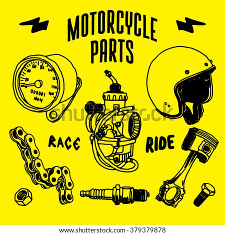 Motorcycle parts drawing vector