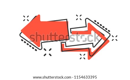 Vector cartoon arrow left and right icon in comic style. Forward arrow sign illustration pictogram. Cursor business splash effect concept.