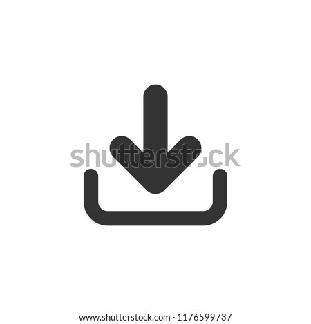 Download file icon in flat style. Arrow down downloading vector illustration on white isolated background. Download business concept.
