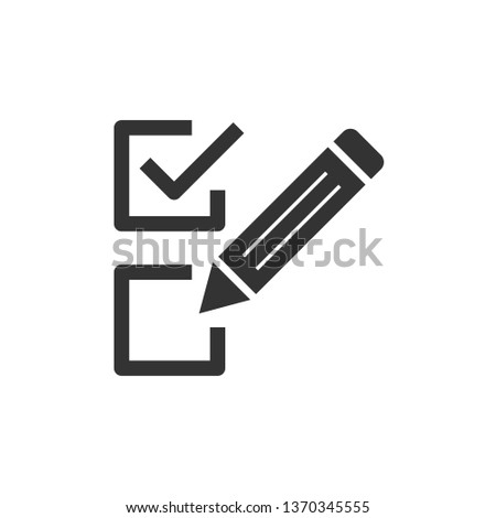 Checklist document sign icon in flat style. Survey vector illustration on white isolated background. Check mark banner business concept.