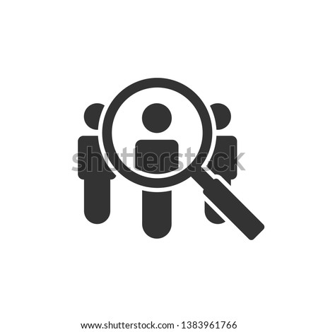Search job vacancy icon in flat style. Loupe career vector illustration on white isolated background. Find people employer business concept. Foto d'archivio © 