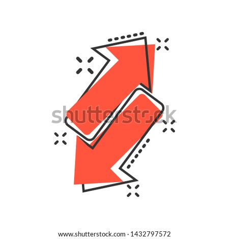 Reverse arrow sign icon in comic style. Refresh vector cartoon illustration on white isolated background. Reload business concept splash effect.