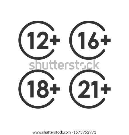 12, 16, 18, 21 plus icon in flat style. Censorship vector illustration on white isolated background. Censored business concept.