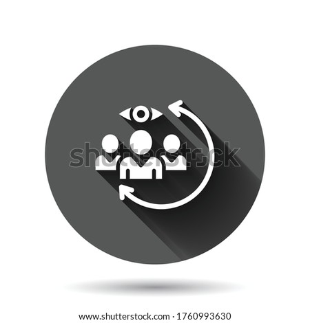 People surveillance icon in flat style. Search human vector illustration on black round background with long shadow effect. Partnership circle button business concept.