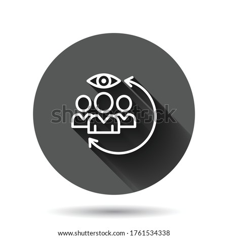People surveillance icon in flat style. Search human vector illustration on black round background with long shadow effect. Partnership circle button business concept.